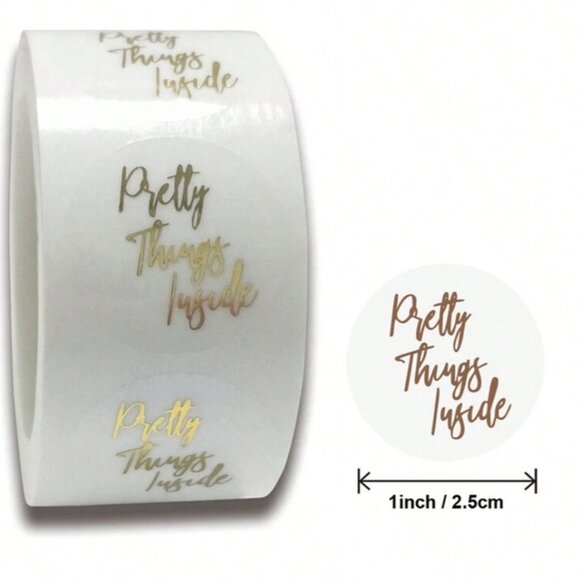 Other - Pretty Things Inside Stickers Roll of 500 - Gold Foil White Vinyl Labels |
